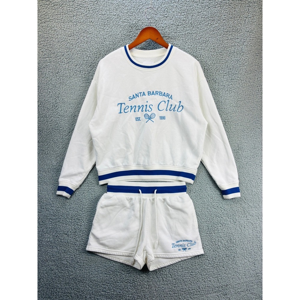 Lazy Sunday Santa Barbara Tennis Club Sweatshirt Women's Size M White Pullover - Picture 2 of 16